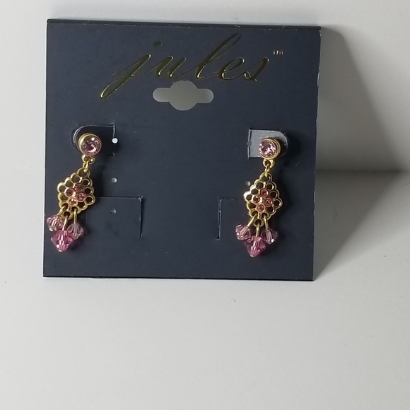 NWT Gold & Pink Dangle Earrings - Picture 2 of 2